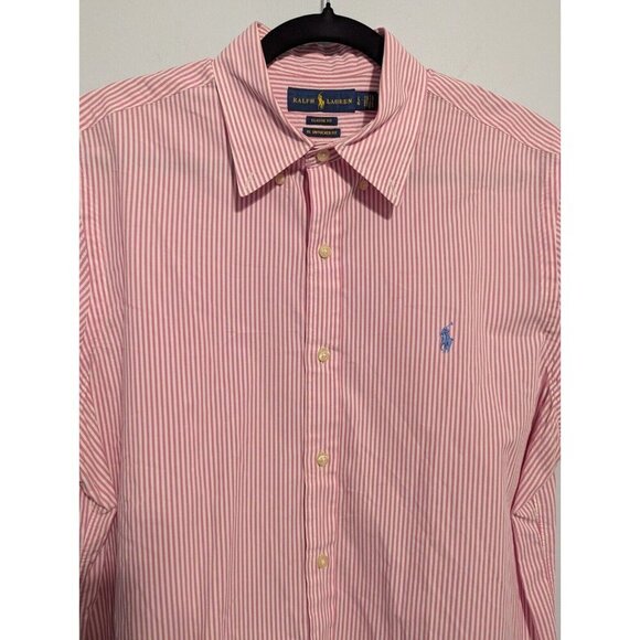 Ralph Lauren Mens L Pink Stripe Button Down Untucked Fit Classic Valentines Day - Picture 3 of 5